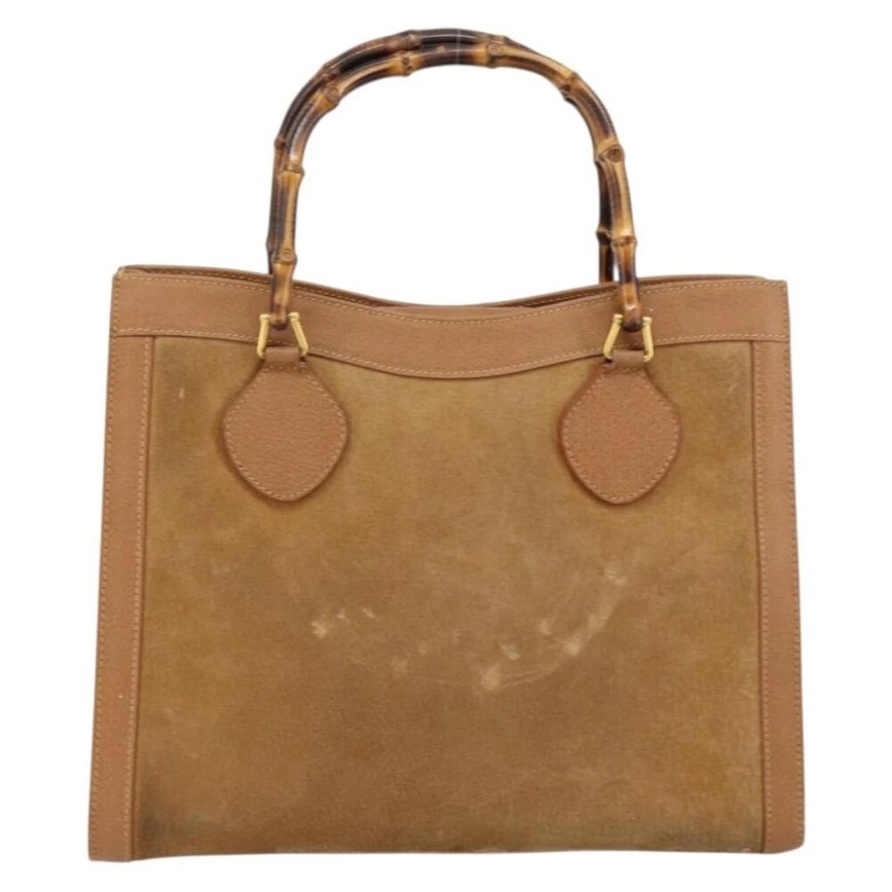 GUCCI Bamboo Hand Bag Suede Beige Gold